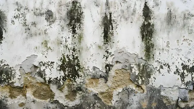 Dark mold spotting and streaks on a painted wall